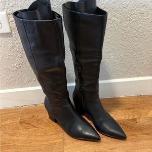 Steve Madden Black Pointed-Toe Knee-High Heeled Boots
